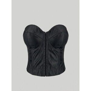 Elila 6421 Black Satin Strapless Longline Bra Corset Bustier 42G
